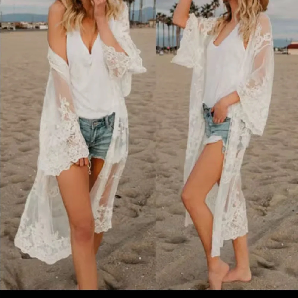 Elegant White Lace Beach Cover-Up - Picture 6 of 6